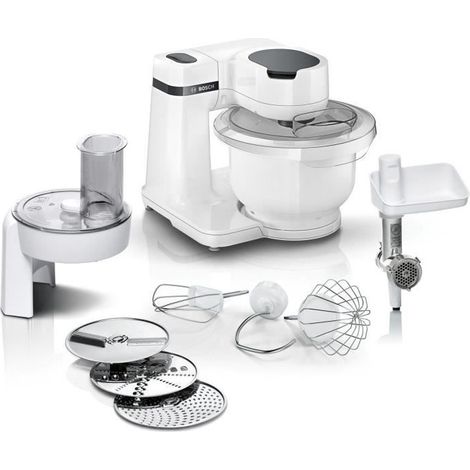 Robot pâtissier BOSCH Serie 2 MUMS2AW21- 700 W - 4 vitesses - 3,8 L - 3 disques - hachoir a viande - Blanc (1/5)