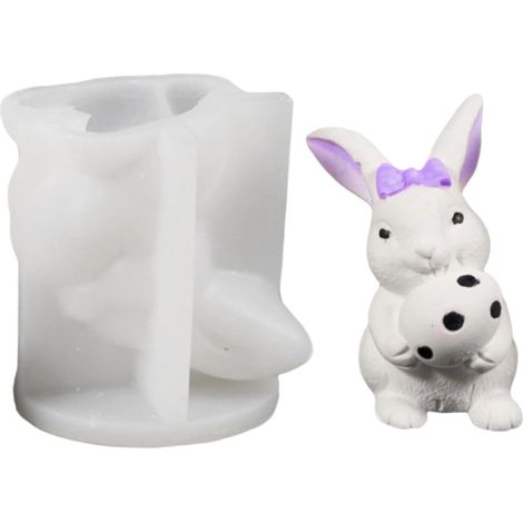 Moule Silicone Lapin de Pâques,Décorations en Plâtre 3D pour Loisirs Créatifs - Moules Bougie Savon en Forme de Lapin avec Œuf de Pâques,Pour Dîner Maison Fête Table Salle De Fête Mariage (1/5)