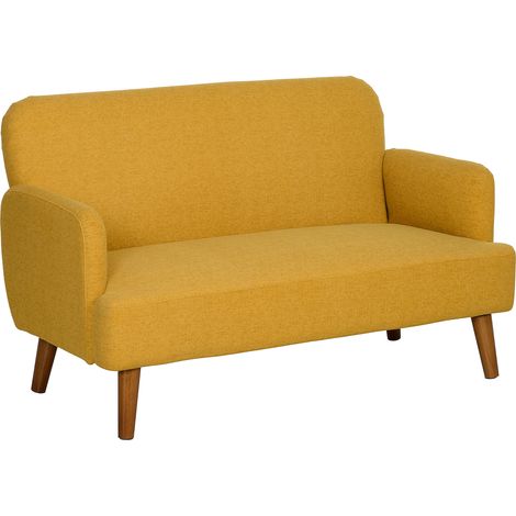Yellow Velvet 2 Seater Loveseat Sofa with Thick 21cm Padding and Sturdy Wood Legs for Cozy Living Room Furniture