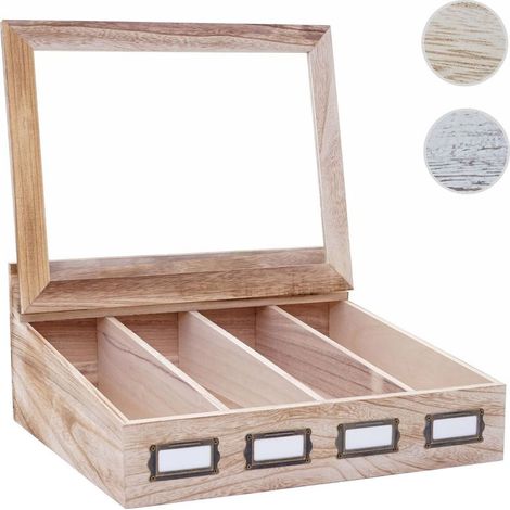Mendler – Écrin à couvert en bois de paulownia 17x37x33cm – 4 compartiments avec fenêtre – Porte-étiquettes inclus – Rangement élégant pour couverts (1/2)