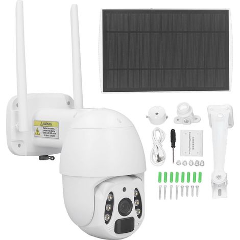 Caméra de surveillance solaire 2MP vidéo 1080P, vision nocturne couleur, WiFi, enregistrement, sécurité extérieure sans fil. (1/5)