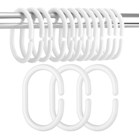 Anneaux Rideau Douche - Lot de 24 - Plastique Blanc - Crochets Forme C Anti-rouille - Salle de Bain et Dressing - 4,6 x 2,9 cm (1/5)