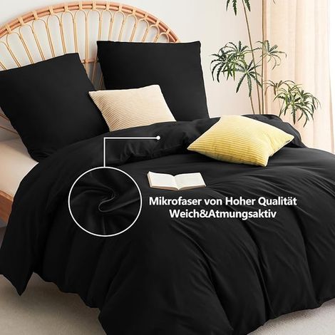 Copripiumino 200x200 con 2 Federe 65x65 cm Set Letto per letto 140x190 160x200 Chiusura Lampo Set Copripiumino in Microfibra Nero 200 x 200 (1/2)