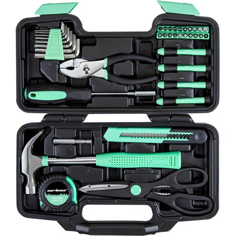 Coffret d'outils ménagers 39 pièces, outils ménagers essentiels avec étui de rangement en plastique, vert (1/5)