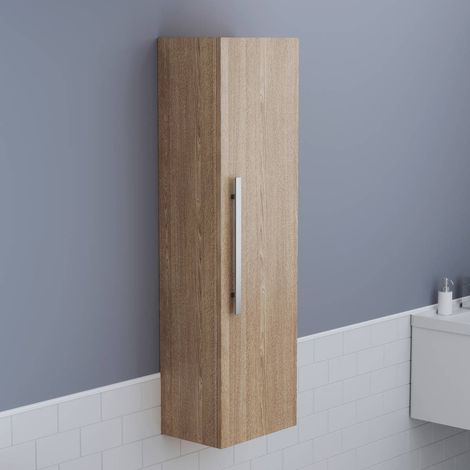 1200mm Oak Effect Wall Mounted Tall Bathroom Storage Unit (1/5)