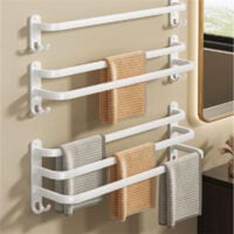 Porte-serviettes mural blanc, sans perçage, 70 cm, triple barre pour salle de bain (1/3)
