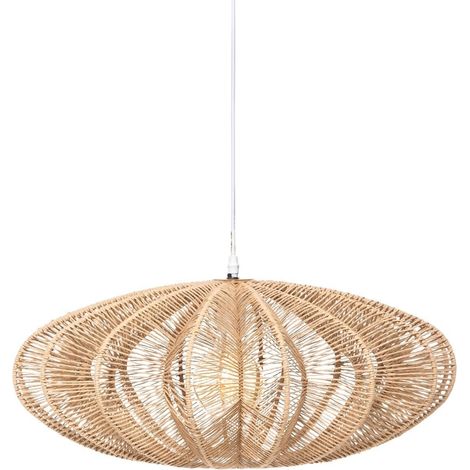 Suspension plafonnier en papier coloris naturel - diamètre 57 x hauteur 24 cm -PEGANE- (1/4)