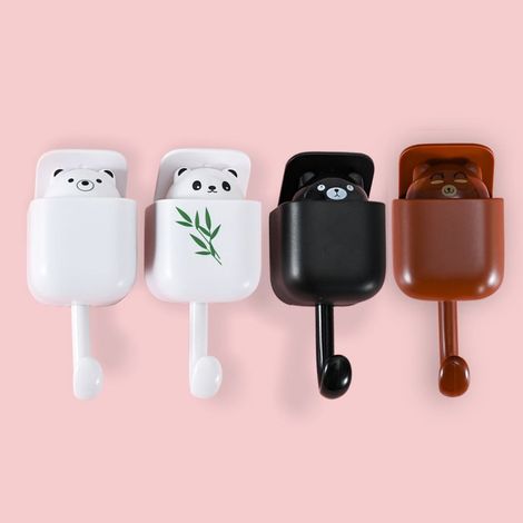 Set mit 4 niedlichen, gehäkelten Wandbehängen in Pandaform, Aromatherapie, stabile selbstklebende Haken, Kinderzimmerdekoration, für Türen (1/5)