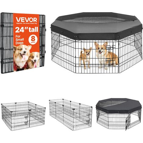 Parc Chien 61 cm 8 Panneaux Enclos Lapin Métal Pliable avec Toit Noir (1/5)