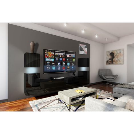 Ensemble meuble TV CONCEPT 32-32-HG-B-1-1A noir brillant 240 cm (1/2)