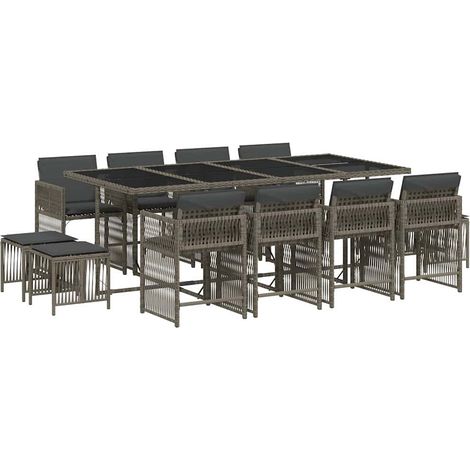 Maison Exclusive - Set da Pranzo da Giardino 13pz con Cuscini Grigio in Polyrattan