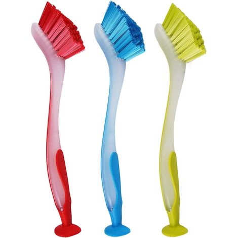 3 Pièces Brosses à Vaisselle avec Ventouse, 26×3,5cm récurer De Cuisine avec Base à Ventouse, Poils Brosses De Nettoyage pour Casseroles per Assiettes, Casseroles, Revêtements Muraux Carrelés