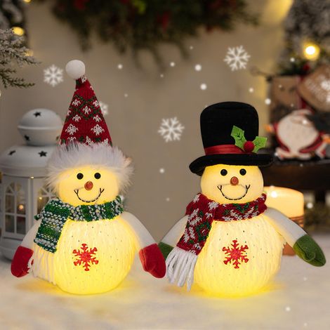 Decorazioni natalizie a forma di pupazzo di neve con luci a LED, 2 pezzi, decorazioni natalizie a forma di pupazzo di neve, decorazioni natalizie a batteria, decorazioni natalizie per interni, caminet