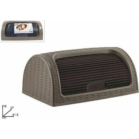 TrAdE Shop Traesio - Portapane Pane Crock Serrandina Grande Rotolo Contenitore Effetto Rattan Marrone -