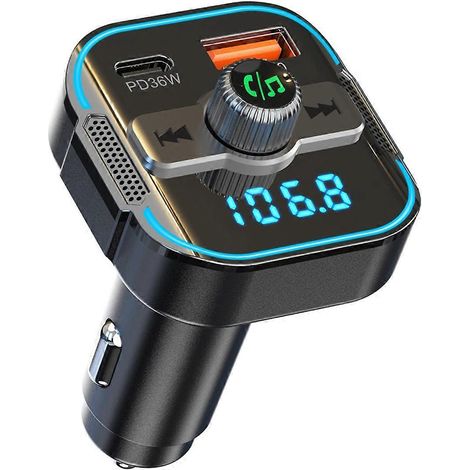 Adaptateur Bluetooth 5.3 pour voiture PD+QC3.0, transmetteur FM et chargeur rapide, kit mains libres sans fil pour autoradio (1/5)