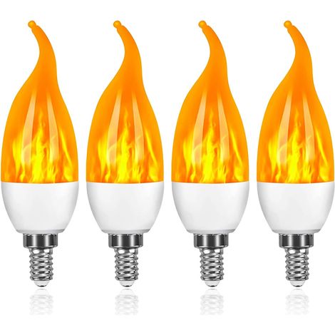 Lot de 4 Ampoules à flamme E14, Ampoules LED à 3 Modes de Scintillement, Ampoule à Culot de Lustre E14