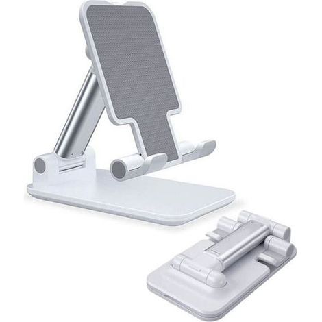 (Weiß) Verstellbarer und faltbarer tragbarer Handy-/Tablet-Ständer mit Höhen- und Winkelverstellung für Apple, Samsung, Xiaomi, Huawei, Oppo, Vivo - Juanio (1/5)
