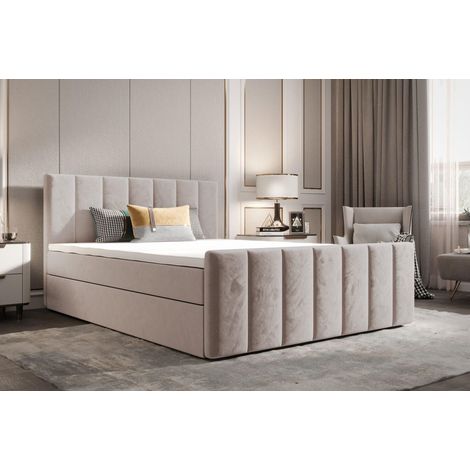 Lit Boxspring Adalle - Beige - 160x200 Cm - Lit Moderne - Design Élégant - Matelas À Ressorts Bonnell (1/5)
