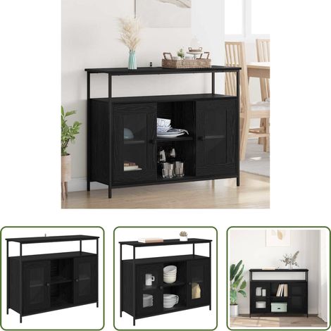 Sideboard Esszimmer - Sideboard Schwarz Eichen-Optik 100 x 35 x 80 cm Holzwerkstoff (1/5)