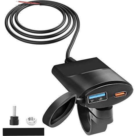 Cargador impermeable para motocicleta con USB-C PD y carga rápida QC 3.0 para manillar. (1/5)