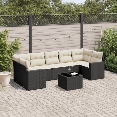 Salon de Jardin Modulaire 8 Pcs en Résine Tressée Noir avec Coussins Blanc Crème, 69.3kg - PANGIVO (1/3)
