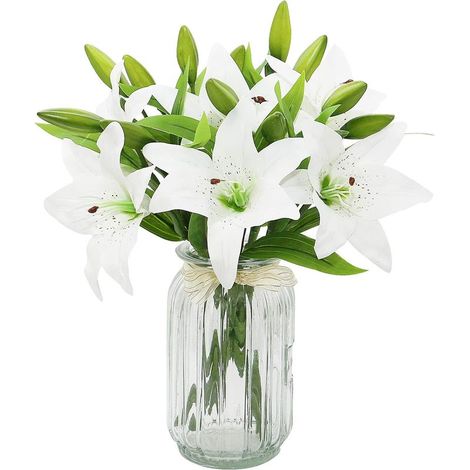 Bouquets de 6 lys artificiels blancs, lys artificiels réalistes-Online Store (1/5)