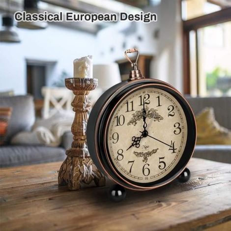 Rétro réveil, Réveil Rétro pour Chambre à coucher, 6.3" Vintage Horloge Non Ticking, Fonctionne avec piles, Réveil Classique Ancien (1/4)