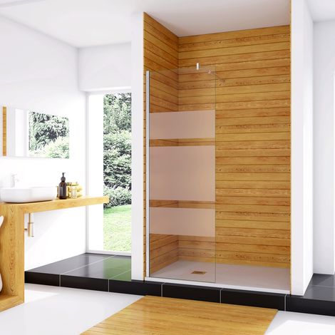 Box Doccia Walk In 80x190 cm Parete Fissa in Vetro Temperato 6 mm Anticalcare Multi Fasce Satinate Opache con Barra Stabilizzatrice 70-120 cm Cromo Lucido (1/5)