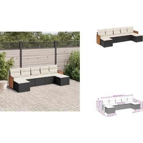 7-tlg. Garten-Sofagarnitur mit Kissen Schwarz Poly Rattan - Gartensorte - Gartenmöbelset - Esszimmergarnitur - Outdoor Möbel - Lounge Set (1/3)
