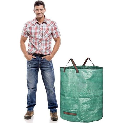 3 x 272L Gartensäcke aus robustem Polypropylen (PP)-Gewebe, 150 g/m², wasserdicht, strapazierfähig, große Gartensäcke mit Tragegriffen (1/5)