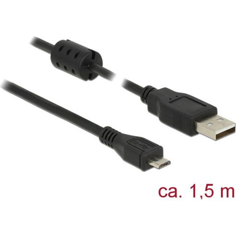Delock Câble USB USB 2.0 USB-A mâle, USB-Micro-B mâle 1.50 m noir avec noyau en ferrite 84902 (1/3)