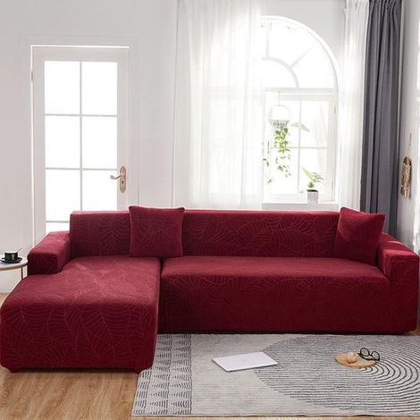 Fodera per divano idrorepellente, per singolo segmento, fantasia jacquard a foglie azzurra, 4 posti, 235 x 300 cm, 1 pezzo (1/5)