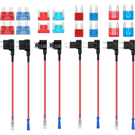 Kfz-Sicherungshalter-Adapter, 4 Typen, Zusatzsteckdose, 12V Kfz-Sicherungen mit Standard-Mini-Mikro-Mikro2-10A-15A-Flachsicherungen für PKW, Motorrad und LKW