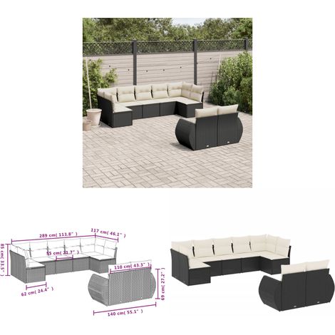 9-tlg. Garten-Sofagarnitur mit Kissen Schwarz Poly Rattan - Gartenmöbel - Outdoor Möbel - Rattan Gartenmöbel - Lounge Set - Esstischgarnitur - Home & Living (1/3)