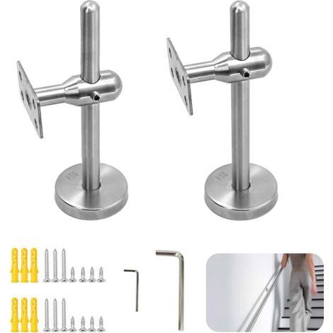 Staffa per corrimano regolabile, 2 supporti per ringhiera delle scale in acciaio inox, staffe per ringhiere rettangolari con viti e accessori. (1/5)