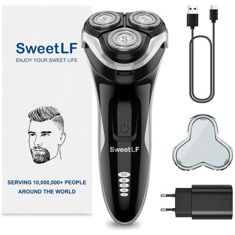 [2025 New] Rasoir Electrique Hommes Wet & Dry (Plus 3 Lames+1 Chargeur Rapide) avec 4D Têtes Rotatives, Rasoir Rechargeable avec Ecran LED, Rasage IPX7 Etanche + Tondeuse Barbe - Noir (1/5)