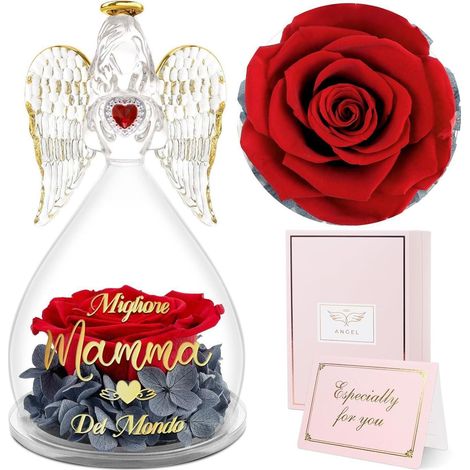 Sunia Beste Mama Geschenke Engel Figur Ewige Rose in Glaskuppel (1/5)