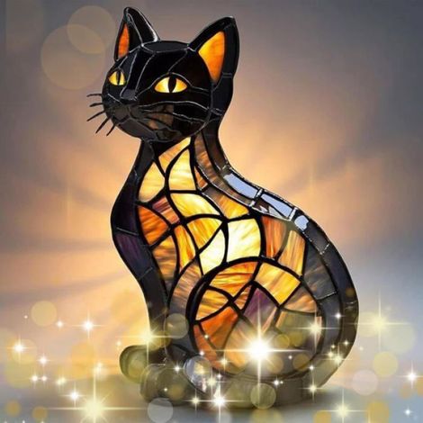 Lampe Chat Amoureux Des Chats Lampe Chat En Vitrail Lampes Chats Lumineuse Lampe Chat En Vitrail Veilleuse De Table Rétro Chats (1/5)