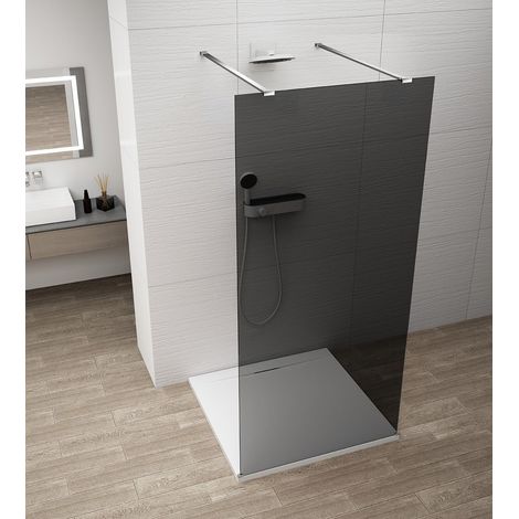 ESCA CHROME Vitre de douche monobloc, autoportante, verre fumé, 1200 mm (1/3)