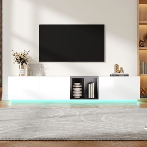 Meuble TV 190 x 40 x 35cm,Avec Tiroirs et Étagères Ouvertes,Robuste & Facile d’Entretien,Noir et Blanc (1/5)