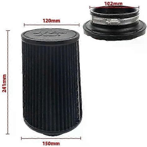 Filtre à air universel à haut débit pour voiture, tête de champignon, 102 mm, 89 mm, 76 mm, 3, 3,5, 4 pouces, conique, pour KN 14084-2 (long, noir, 102 mm) (1/5)