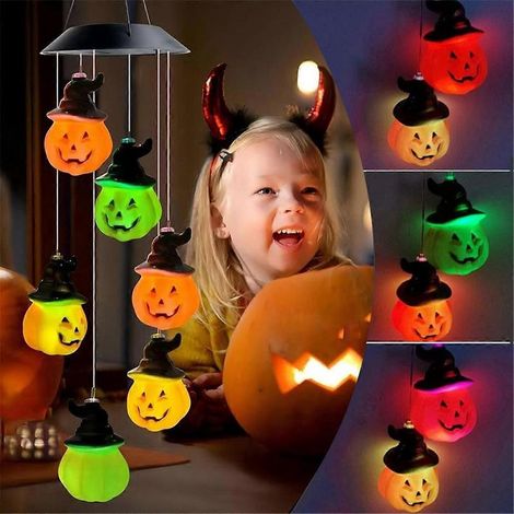 Carillons éoliens citrouille soleil d'Halloween, lampes citrouille soleil (1/5)