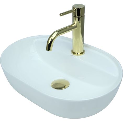 GTM Design Aufsatzwaschbecken 42 cm – Glanz Modern Waschbecken ohne Hahnloch – Elegantes Aufsatzwaschbecken Oval für Badezimmer und Gäste WC – nur Bad Waschbecken (1/5)