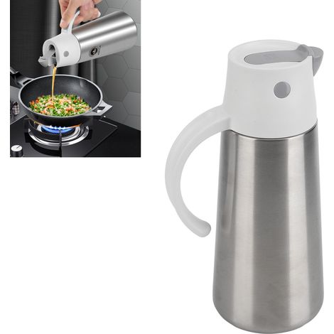 750 ml Edelstahl-Ölbehälter mit automatischem Kipphebel-Ölspender, lichtundurchlässig und oxidationsbeständig, ideal für die Küche (weiß). (1/5)