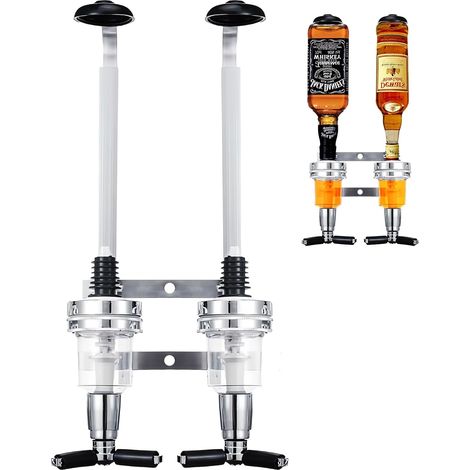 Juego de 2 dispensadores de licor de doble cabezal - Soporte de pared de aluminio para botellas - Para botellas, licores, familias, bares, camareros (1/5)