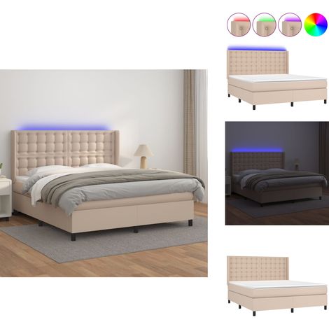 Sommier à lattes de lit matelas LED Cappuccino 180x200 cm - Lit Capitonné - Lit Design - Lit Avec Rangement - Lit Double - Matelas À Ressorts Ensachés (1/5)