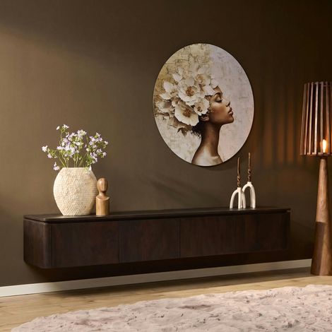 Meuble TV suspendu en bois marron 4 portes 210 cm KASO (1/5)