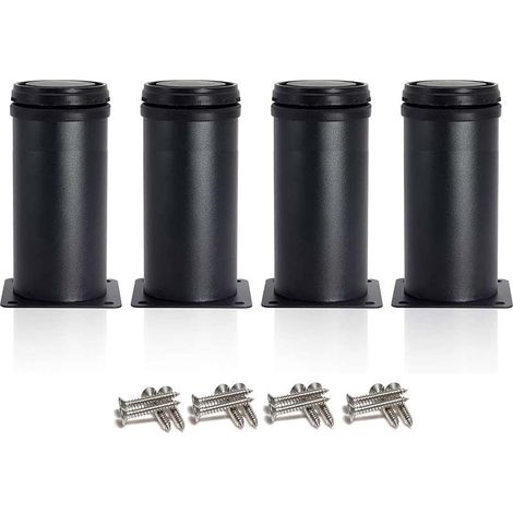 Lot de 4 Pied Reglable Noir,Pied de Table Metal 12 cm Pied Reglable pour Meuble Pieds de Lit Pied de Meuble Pied Canapé Pied de Table Reglable,Hauteur Totale 120mm-135mm (1/5)