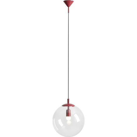 Lampe suspendue métal verre E27 L: 30 cm H: max. 200 cm Abat-jour boule ronde rouge suspension moderne