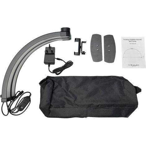 Lampe demi-lune pour table de manucure, 3 modes de couleur, pliable, avec support pour téléphone, 308 LED, pour salon de beauté, noire, prise GB (1/5)